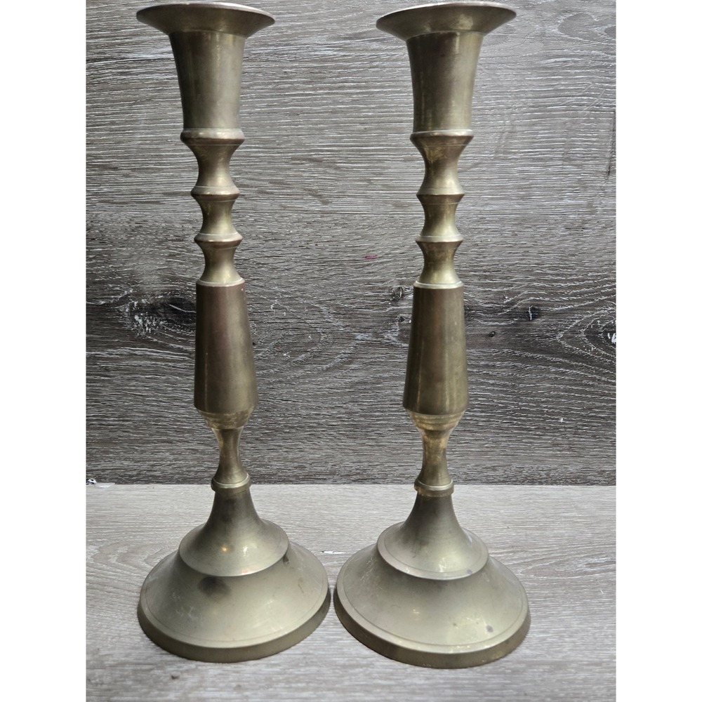 Vintage Brass Taper Candle Holders Pair Gold Traditional Candlesticks Decor 11.5